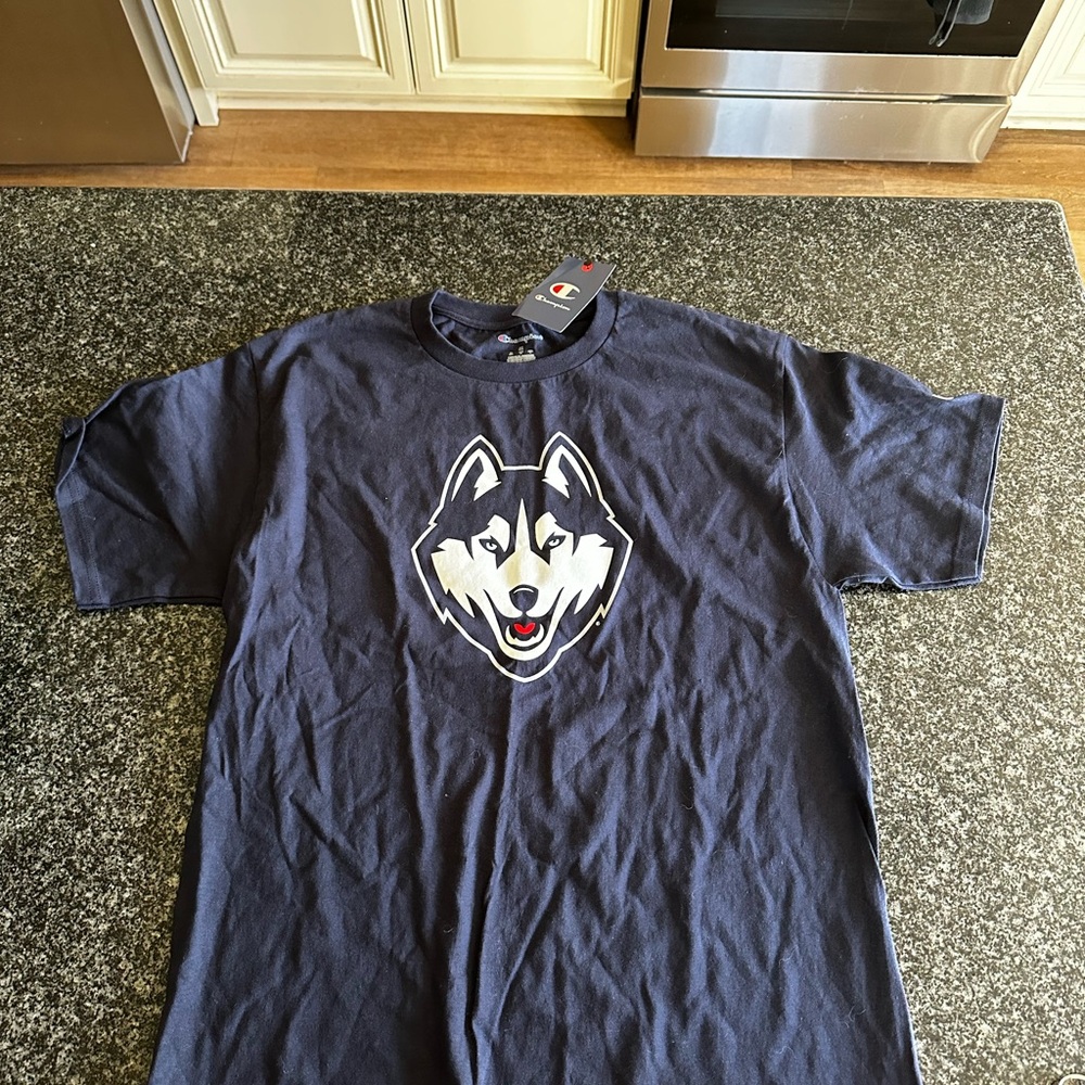 Champion Navy Tee with Husky Head Graphic